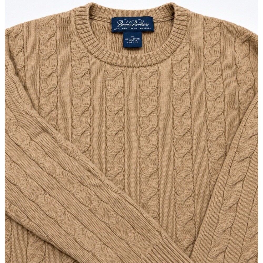 Brooks Brothers Extra Fine Italian Lambswool Cable Knit Sweater